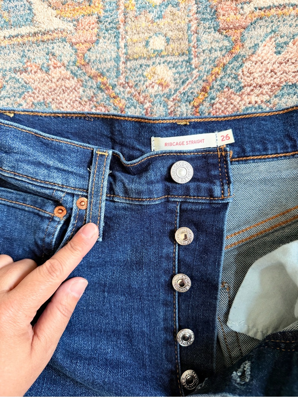 Levi’s Ribcage Straight Jeans Women’s 26 High Rise Button Fly Dark Wash 31”